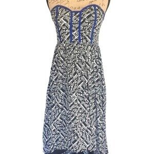 Black and white with royal blue piping corset top high low strapless dress small